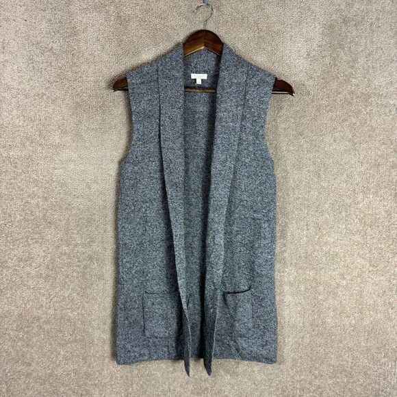 Talbots Sweater Vest Womens Size Small Gray Knit Shawl Collar Open Front Pockets - Picture 3 of 10